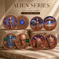 Koin Tembaga Murni 999 1 oz Kerajinan Logam Berwarna dengan Relief Tinggi Alien 1oz Koin Tembaga Edisi Kolektor dengan Kapsul