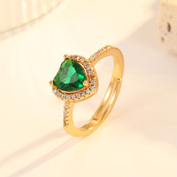 Nouvelle bague polyvalente en laiton plaqué or 18 carats, ajustable, pour femme, incrustée de zircone en forme de cœur blanc, vert et rouge, bijoux de mode