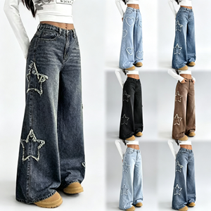 Jean en polyester tendance pour petite fille avec nœud décoratif, coupe droite, pantalon en denim polyvalent pour <span class=keywords><strong>enfant</strong></span>, personnalisable - Product Image 1