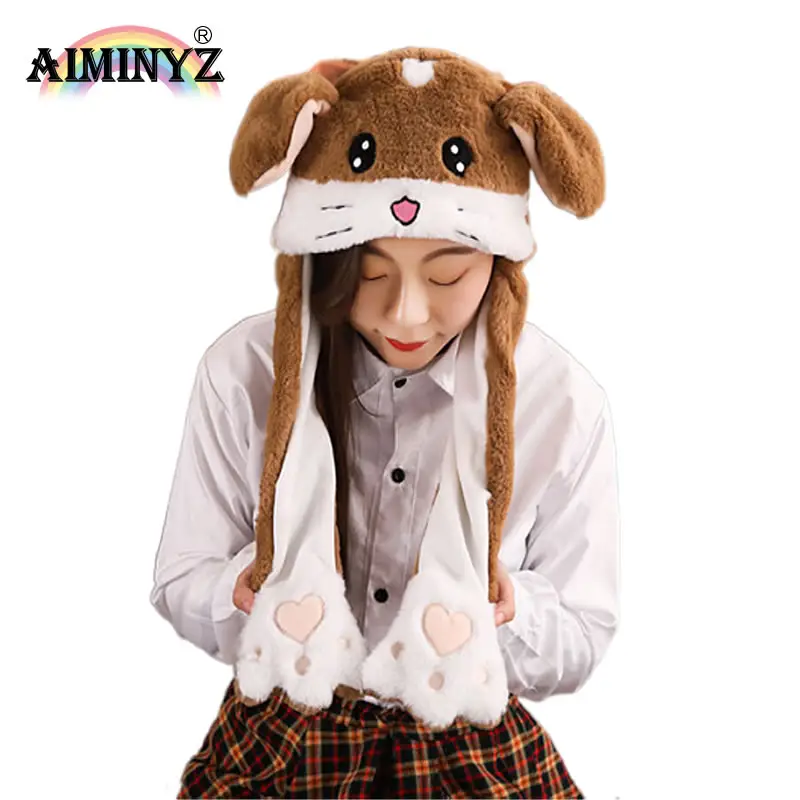 AIMINYZ गर्म बेच एलईडी मजेदार कूद आलीशान टोपी मूषक प्यारा जानवर महिलाओं बच्चों छुट्टी दलों के लिए आगे बढ़ कान टोपी आलीशान टोपी Beanie