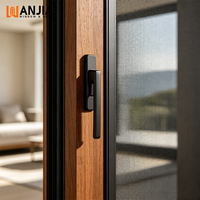 Porte française en aluminium et bois, à double battant, avec écran magnétique personnalisé, verre isolant, à haute efficacité énergétique, style ranch.