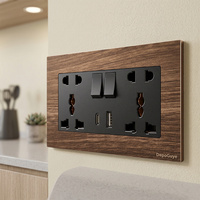 Interrupteur mural industriel universel britannique, style antique, en alliage d'aluminium imitation bois, avec 1 prise USB Type-C