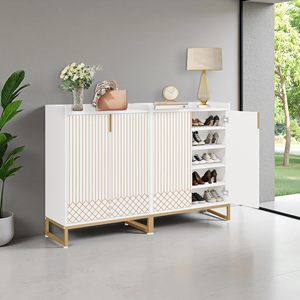 SENYU Modern <b>White</b> <b>Shoe</b> Cabinet with Gold Frame 5-Tier Freestanding Storage for Entryway Home Furniture - Product Image 5