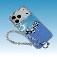 Coque de téléphone portable en TPU+PC avec bracelet pour iPhone 11 12 13 14 15 16 17 Pro Max, housses de téléphone antichoc pour Samsung Panda Diamonds