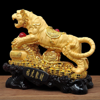 Statue de tigre en résine de luxe plaquée or, base pièce de monnaie, Feng Shui chinois traditionnel, écologique, peinte à la main, objet de collection