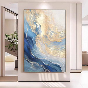 Tableau mural abstrait à l'huile sur toile, cadre doré, impression rectangulaire, peinture décorative pour salon et entrée - Product Image 1