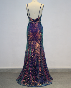 Abito da ballo per feste con scollo a V con corpetto trasparente aderente con spalline sottili con spacco sul lato anteriore alto per la coscia da <span class=keywords><strong>sera</strong></span> formale - Product Image 5