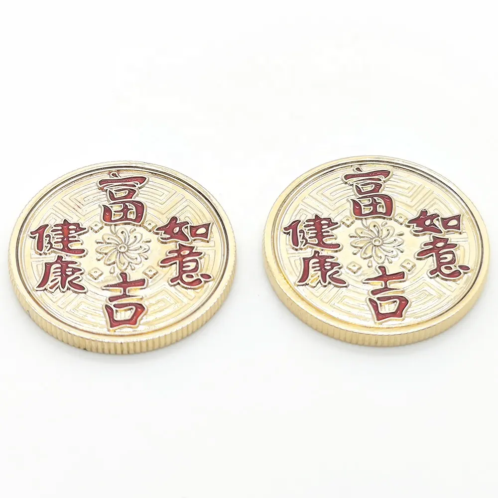 Chinese fengshui blessing gifts Zodiac souvenir custom translucent enamel health fortune lucky 24K plated gold coin
