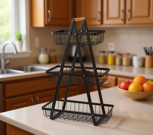 Three Level <b>Kitchen</b> Organizer 33x18x51 Cm Metal Standing <b>Rack</b> Triangular Multifunctional Storage Holder - Product Image 2