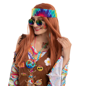 Adulto 60 _ 70 _ 80s <span class=keywords><strong>Hippie</strong></span> Party Dress up 7 piezas <span class=keywords><strong>Hippie</strong></span> Costume Accesorios Set <span class=keywords><strong>Hippie</strong></span> Dude Carnival Party <span class=keywords><strong>Pelucas</strong></span> - Product Image 6