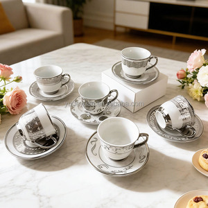 Juego de Taza y Platillo de Café <span class=keywords><strong>Jordan</strong></span> Turkey de Porcelana Premium Ecológica de Lujo, 90CC, Plateado y Dorado, con Patrones Geométricos - Product Image 4