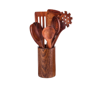 High Quality Natural Teak Acacia Wooden Kitchen Utensils <strong>Set</strong> 9-Piece Dishwasher <strong>Microwave</strong> Safe Eco-Friendly Home Cookware Tools - Product Image 1