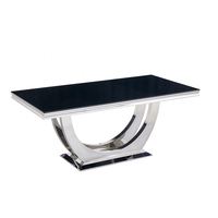 Rectangle noir cadre en acier inoxydable de luxe moderne plateau en verre trempé meubles de salle à manger table à manger