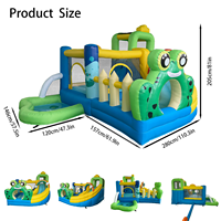 Château gonflable design grenouille aux couleurs vives avec toboggan et piscine à pataugeoire