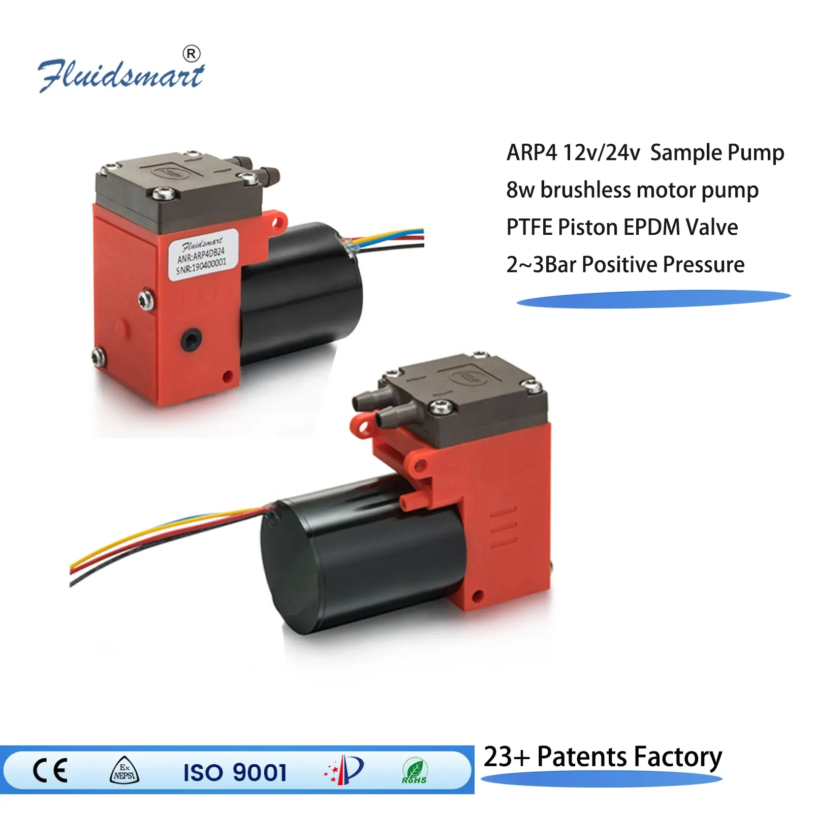 Fluidsmart ARP4DB24 pompa piston mikro, pompa piston mikro mini dc 24v, pompa vakum motor dc tipe sikat, pompa udara piston elektrik