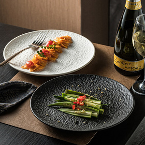 Plato de cena de <span class=keywords><strong>gres</strong></span> de porcelana con textura de <span class=keywords><strong>roca</strong></span> nórdica, vajilla redonda blanca y negra de 8 pulgadas y 10 pulgadas - Product Image 1