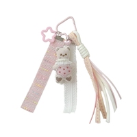 Porte-clés Ours Brodé Style Coréen Mignon en Tissu avec Ruban en Dentelle et Pompon, Breloque Charmante Pastel Doux, Pendentif de Sac, Accessoires de Mode pour Filles