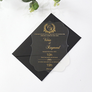 Bán buôn ưa thích lá vàng in 5x7 rõ ràng Acrylic lời mời đám cưới với màu vàng lót phong bì - Product Image 5