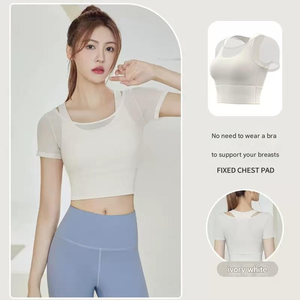 Ventes en gros de vêtements de sport pour femmes, ensembles de yoga respirants, taille plus, manches longues, crop top, shorts, sans couture, avec logo personnalisé - Product Image 2