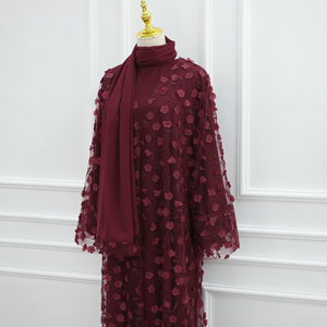 Collection Abaya <span class=keywords><strong>de</strong></span> Luxe 2026 pour l'Aïd – Ensemble 3 Pièces Brodé Floral <span class=keywords><strong>avec</strong></span> Dentelle, Abaya Modeste pour Femme Musulmane <span class=keywords><strong>avec</strong></span> <span class=keywords><strong>Robe</strong></span> Intérieure et <span class=keywords><strong>Hijab</strong></span> - Product Image 4