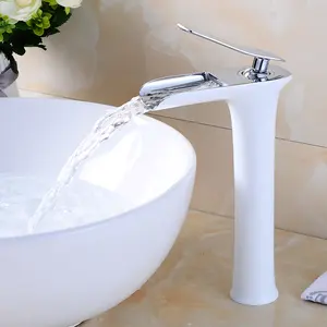 Basin Faucet Waterfall Bathroom Faucet Tall White Single Handle Basin Faucet