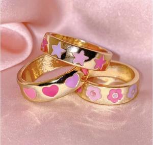 18k placcato oro bello sveglio rosa mignolo dello smalto colorato sorriso stella del <span class=keywords><strong>cuore</strong></span> delle donne completa finger band ring - Product Image 3