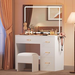 Factory Wholesale Customized Household Bedroom Modern Wood Legs Wooden Dressing <strong>Table</strong> with <strong>Mirror</strong> and Drawers - Product Image 5