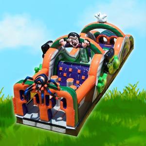 95ft/100ft/135ft long Halloween Inflatable Obstacle <strong>Course</strong> 3-Part Modular Slide - Dry/Wet Dual Use, Monster &amp; Ghost Theme - Product Image 2