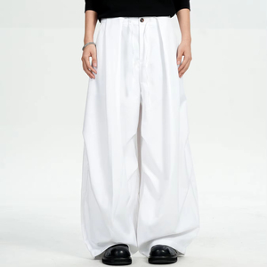 Pantalones <span class=keywords><strong>de</strong></span> <span class=keywords><strong>vestir</strong></span> con <span class=keywords><strong>dobladillo</strong></span> curvo retro americano 11Kn para hombres y mujeres, diseño plisado doble <span class=keywords><strong>de</strong></span> Color sólido, pierna recta suelta Casual ancho- - Product Image 1