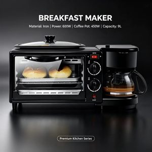 Máquina de Desayuno 3 en 1 de Acero Inoxidable Eléctrica con Protección Contra Sobrecalentamiento, Control Mecánico, Horno Tostador y Sartén para Uso Doméstico - Product Image 3