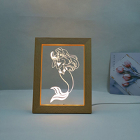Lampe LED en bois format a4 et tactile avec cadre en acrylique, avec tête en bois, idéal pour une Photo