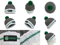 Maßgefertigte Sportliche Fußball-Fan-Mütze Jacquard-Gestrickte Wintermütze mit Bommel Warme Outdoor-Fußballverein-Bommelmütze für Reisen