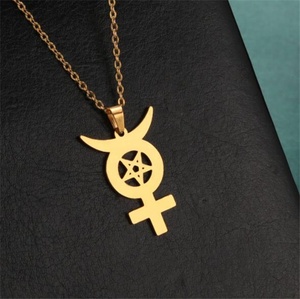 Yiwu Aceon Thép Không Gỉ Wiccan Ngôi Sao Năm Cánh Hành Tinh Thủy Ngân Biểu Tượng Mặt Trăng Sao Chéo Huyền Bí Bí Truyền Giả Kim Thuật Wicca Mặt Dây Chuyền - Product Image 2