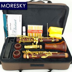 คลาริเน็ต MORESKY ระดับมืออาชีพ ไม้โรสวูด บีแฟลต ชุบทอง 17 คีย์ ไม้โมเพนแท้ ปรับแต่งได้ รุ่น M17 (OEM) - Product Image 1