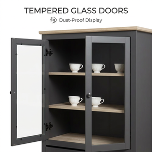 <span class=keywords><strong>Armoire</strong></span> de rangement en bois avec porte en verre haute et 2 tiroirs - Meuble de salon moderne, grande capacité et design gain de place - Product Image 3