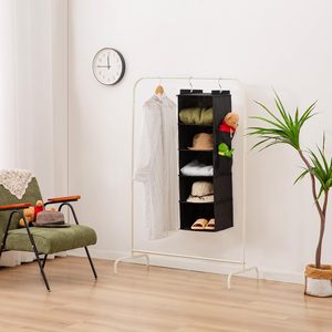 Organisateur de placard suspendu à 5 étagères, noir, en tissu non tissé, pour chambre à coucher, fixation au plafond - Product Image 6