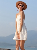Robe de plage en polyester à col mandarin vintage thaïlandais de Bali, personnalisable, antistatique, taille haute, coupe évasée, avec nœud en dentelle, haut de gamme