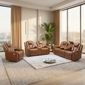 Electric <b>Sofa</b> Recliner Extendable Convertible White Air Leather Reclining <b>Sofa</b> Set Pillow Backrest Metal <b>Legs</b> <b>for</b> Living Room - Product Image 3
