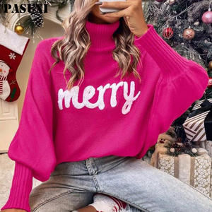 PASUXI Wholesale Fast Shipping Winter <strong>Christmas</strong> Sweaters High Neck Turtleneck Embroidered Pullover Knit Women Sweaters - Product Image 3