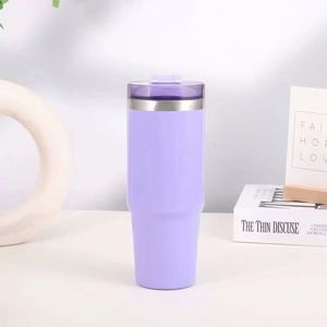Mug de voyage isotherme en acier inoxydable 20oz 30oz avec couvercle, paille et base antidérapante pour boissons chaudes et froides - Product Image 1