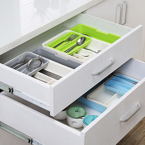 Drawer Cutlery Storage Box Set Rectangular Multi Compartment Kitchen Organizer Light Gray And Light Green - Product Image 3