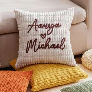 Housse de coussin en polyester tricoté chenille personnalisable avec nom, amovible et lavable, carrée, pour chambre d'enfant - Product Image 2