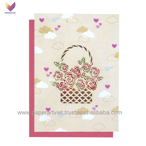 3D Pop up Basket of Roses Greeting <b>Cards</b> / Folk Art Easter Souvenir / Handmade Paper with Gold Stamping and High Quality - Product Image 5