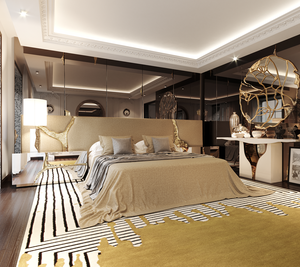 Lit de mariage design de tête de lit en laiton de luxe italien Mobilier de chambre à coucher de luxe Ensemble de lits en tissu nubuck Lit King Size rembourré - Product Image 1