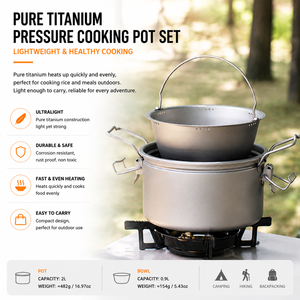 Custom Titanium Camping Cookware Set 2L Pot With 900ml Bowl Outdoor 1-2 People Cooking Kit for Camping Hiking Backpacking - Product Image 5