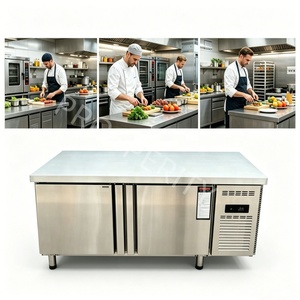 Table de travail professionnelle en acier inoxydable pour cuisine commerciale, avec <span class=keywords><strong>réfrigérateur</strong></span> à café et congélateur intégré - Product Image 4