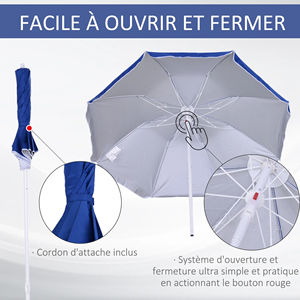 Оптовая продажа, 5 футов, портативные круглые 8 белых металлических ребер UPF50 + защита, серебряное покрытие, полиэстер, пляжные зонтики с логотипом - Product Image 3