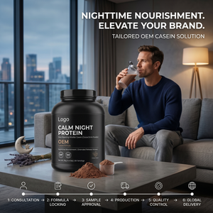 Proteína Calm Night en Polvo, Certificada por GMP e ISO, Fórmula Personalizada <span class=keywords><strong>de</strong></span> Digestión Lenta, Caseína Micelar, Nutrición Nocturna, Bebida <span class=keywords><strong>de</strong></span> Cacao - Product Image 2