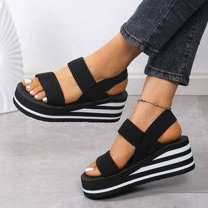 Sandalias de cuña de ocio para mujer, plataforma de suela gruesa con punta abierta, zapatos informales de verano, correa trasera, sandalias ligeras para mujer - Product Image 1