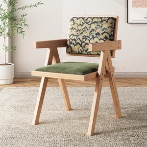 Poltrona CL-185 in Legno Massello Stile Wabi-Sabi, Sedia da Pranzo con Seduta e Schienale in Tessuto di Cotone ad Alta Densità - Product Image 2